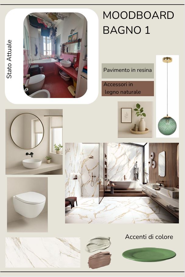 Moodboard bagno gres Calacatta