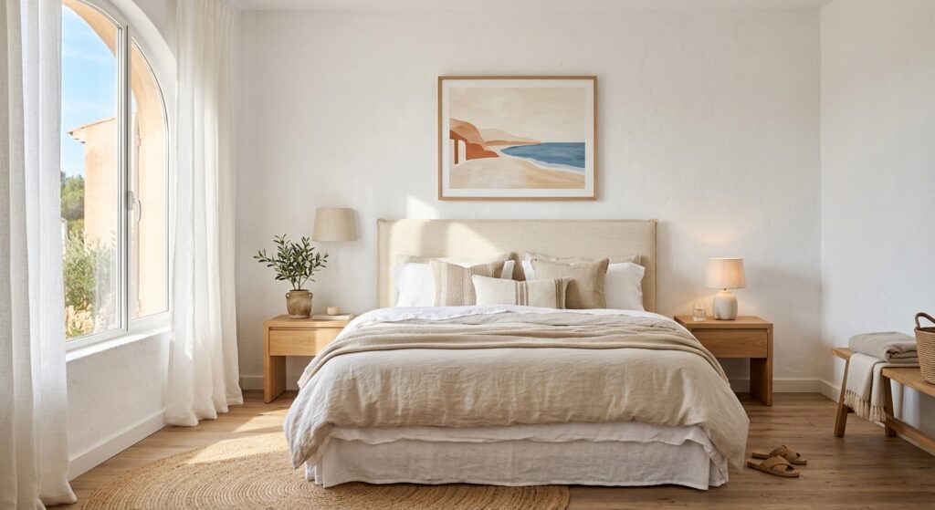 Non mi piace più la mia casa: camera con materiali naturali e superfici libere